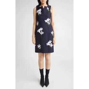 NEW SHUSHU/TONG sleeveless floral applique mini dress in navy blue